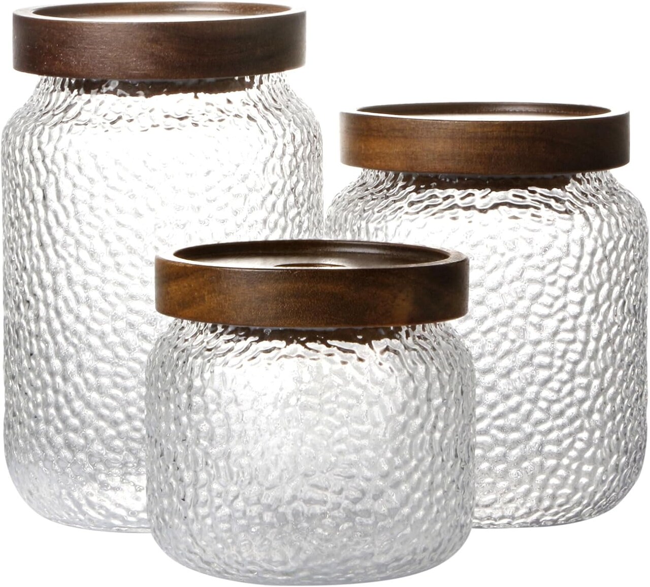 Glass Jars with Lids, Set of 3 Storage Jars with Airtight Lids Acacia Wood Top Glass Canisters - 12oz, 17oz, 25oz